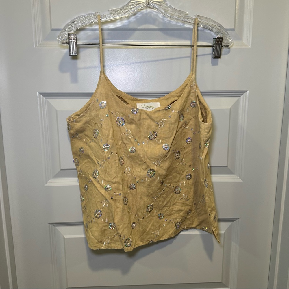 V. Sierra Mejico Tan-Yellow Embroidered/Sequin Tank size L